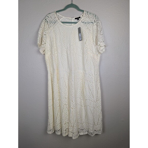 APT 9 Dress Womens 2X Ivory Lace Short Sleeve Fit Flare Plus Party NWT New - Picture 1 of 11